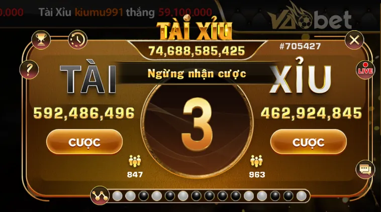 Tài Xỉu Live Tại VaoBet Đỉnh Cao Cá Cược Xúc Xắc Săn Hũ Tiền Tỷ Mỗi Phút